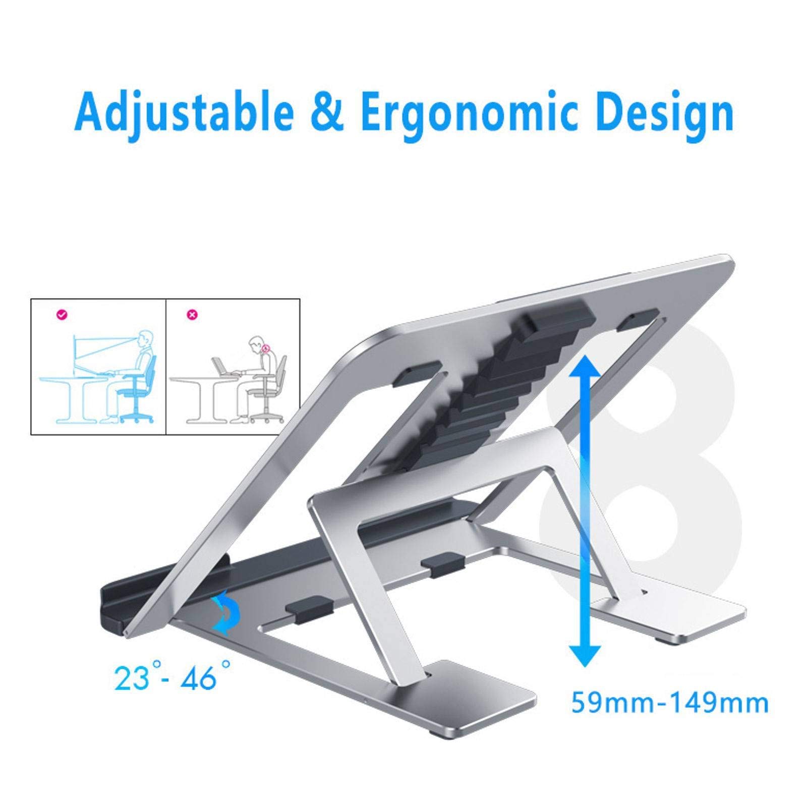 Supporto per Laptop, Supporto per Laptop ventilato Pieghevole in Alluminio Supporto per Notebook ergonomico Portatile Regolabile Adatto per Laptop da 10-15,6 Pollici-Grigio
