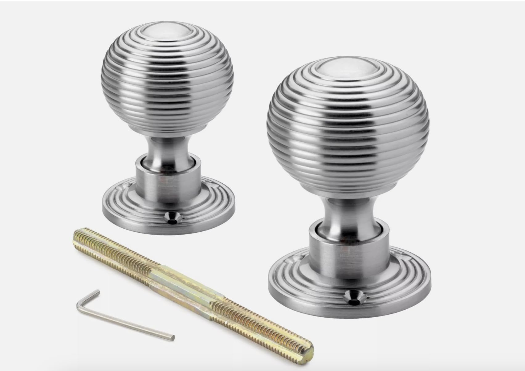 Ab Hardware Satin Chrome 1 Pair Of Beehive Rim Mortice Reeded Door Knobs Knob Pair Brass