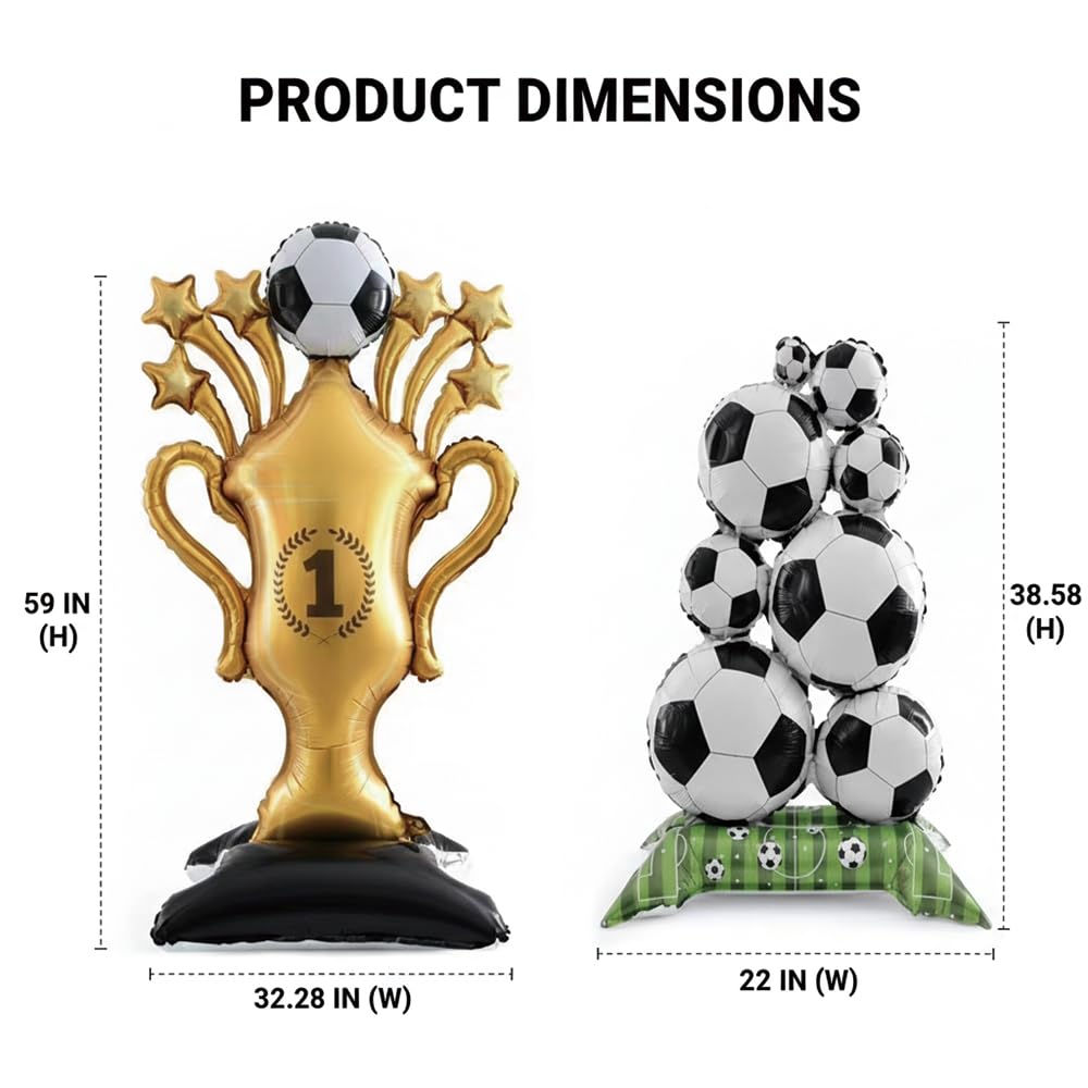 2 Pack Giant Soccer Trophy and Ball Balloons Set, Gold Championship Trophy and Soccer Ball Stack Decorations - Image 2