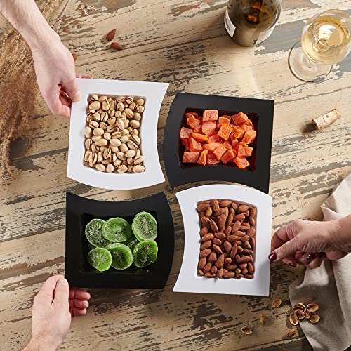 Plasticpro 4 Part Plastic Serving Platter Modern Divided 4 Sections Decorative Dish Disposable For Parties, For Snacks Appetizers Nuts Candy, 1 Set Of 4 Black And White #TOP1