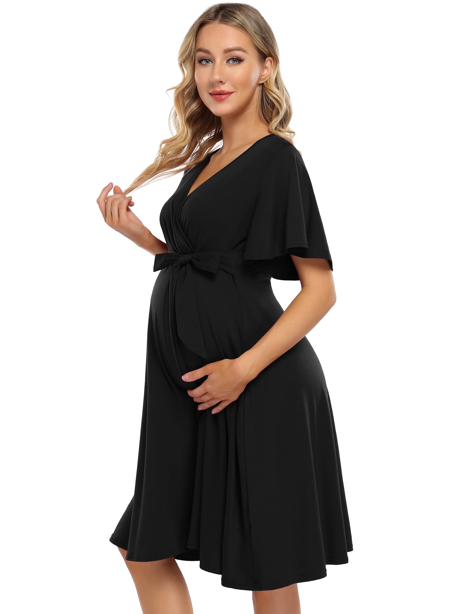 KOJOOIN Womens Maternity Dress Nursing Dresses Pregnancy Dress Breastfeeding Dress 3/4 Sleeve A-Line V-Neck Dress — view 16
