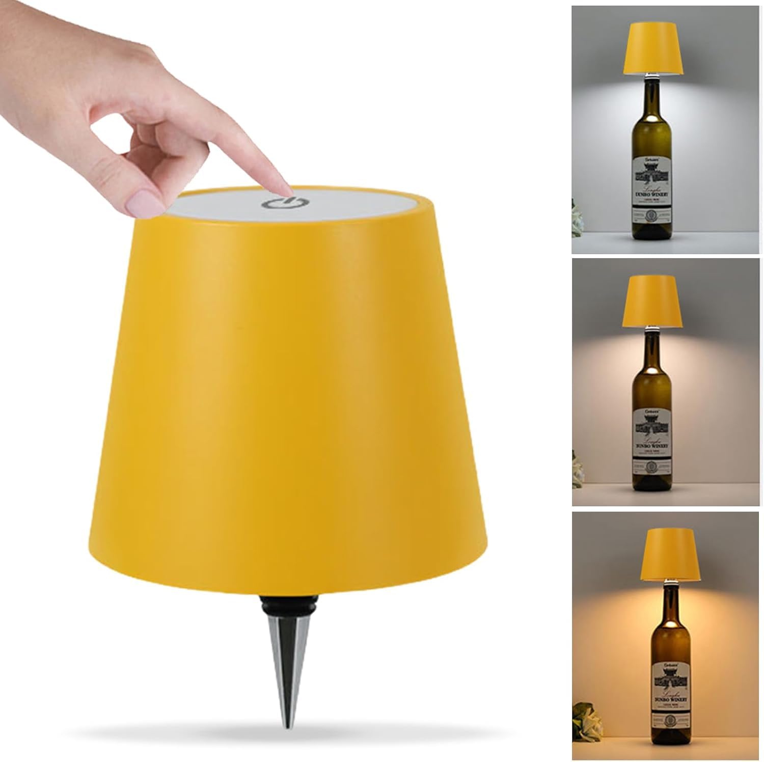Asslye Yellow Pridola Wireless Bottle Lamp, 3 Color Stepless Dimming Pridola Bottle Lamp, Touch Control Wine Bottle Lampshade, Rechargeable Wine Bottle Lights For Bars Restaurants (Yellow)