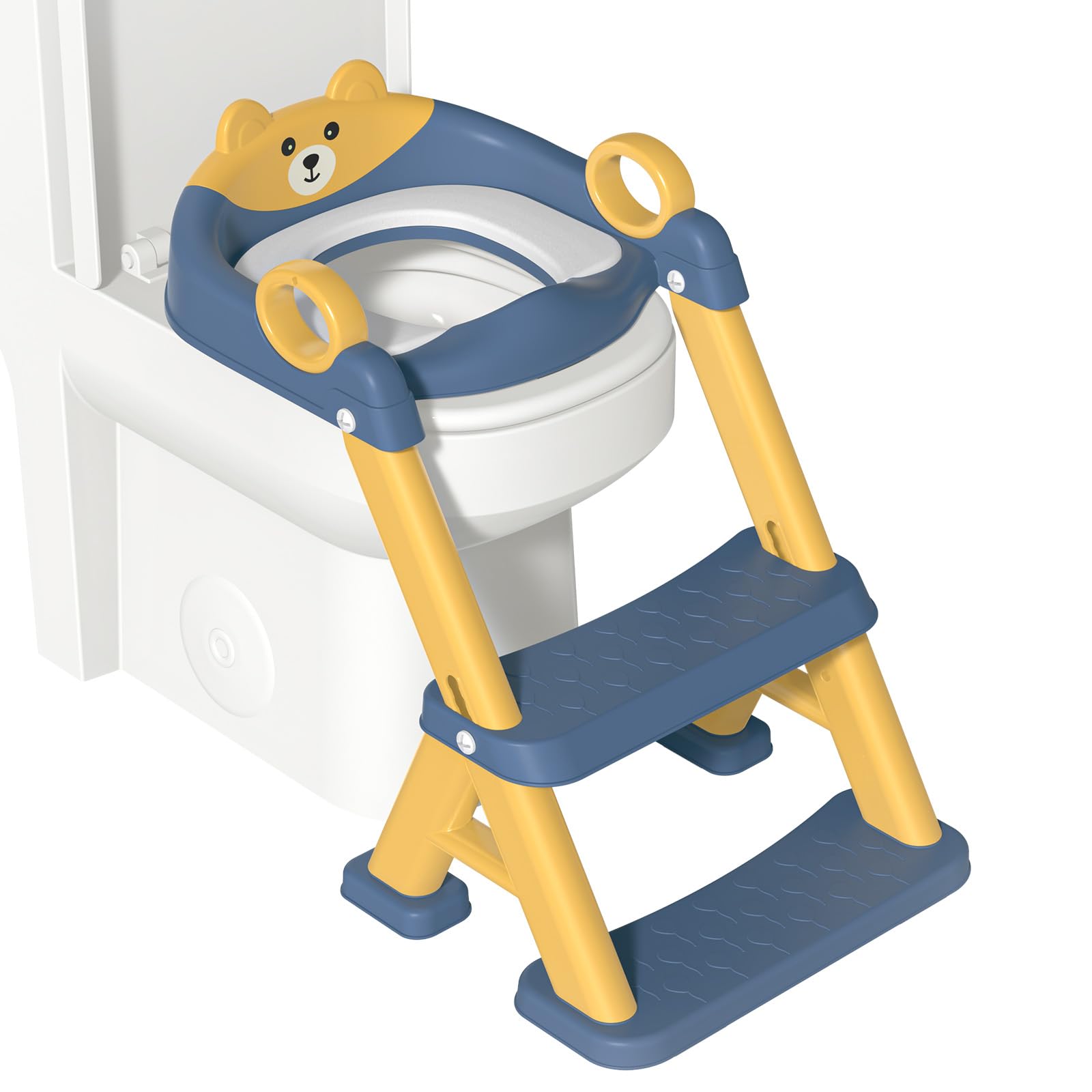 Riduttore WC Bambini, Sedile Rialzato per Bambini Maschi e Femmine, Riduttore WC 2 in 1 con Scaletta, Riduttore WC Sedile del Water con Seggiolino per Bambini, Pedana Antiscivolo Anti-Spruzzo, Blu