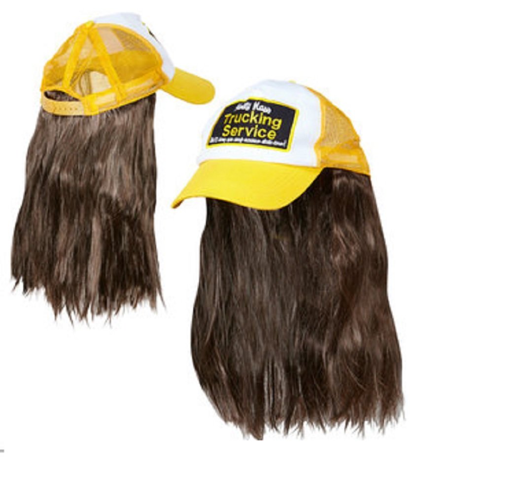 Trucker Hat With Hair Hat for 80s 90s Waynes World Hen/Stag Night Out Party Fun Fancy Dress Accessory
