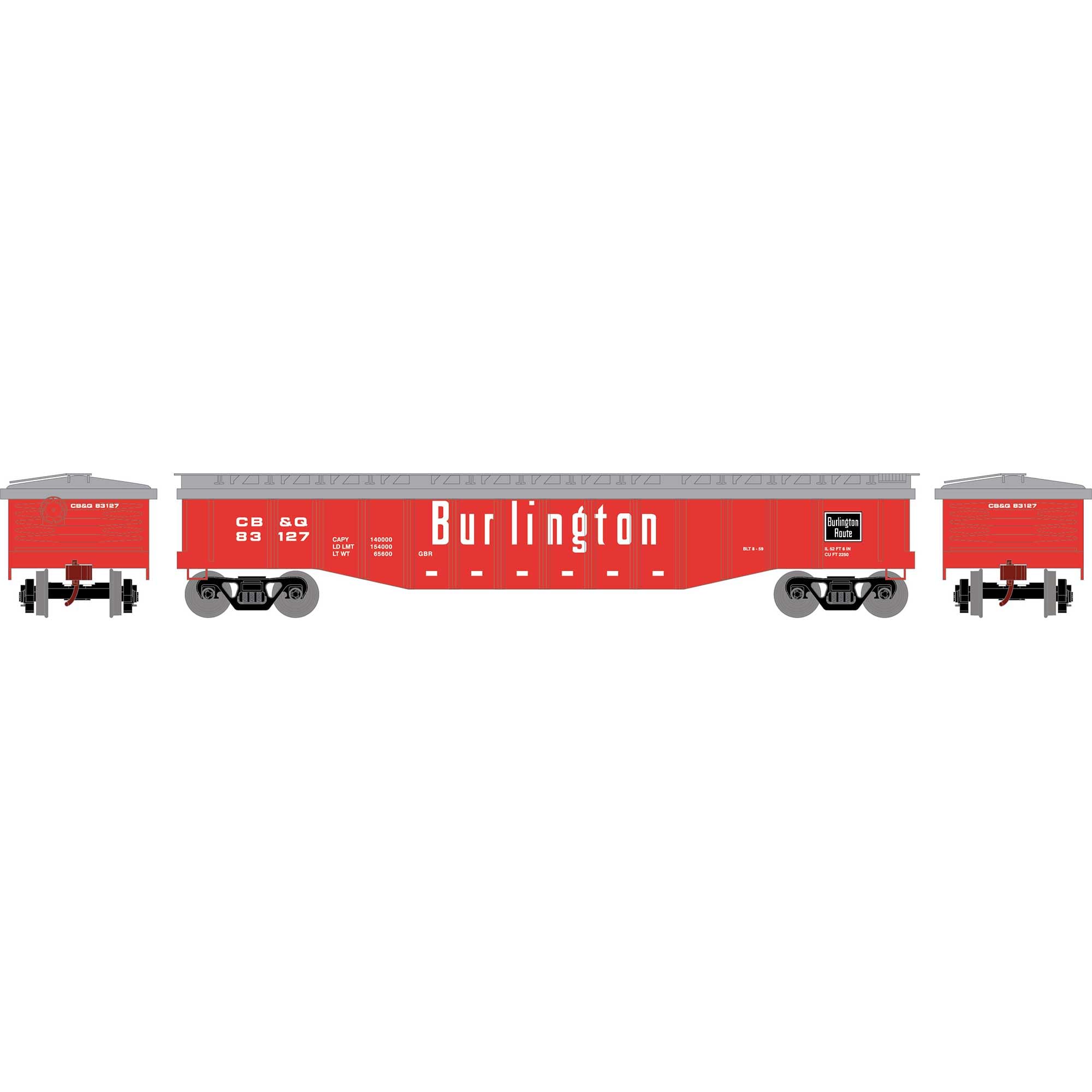 Roundhouse HO 50' Covered Gondola CB&Q #83127 RND82109 HO Rolling Stock