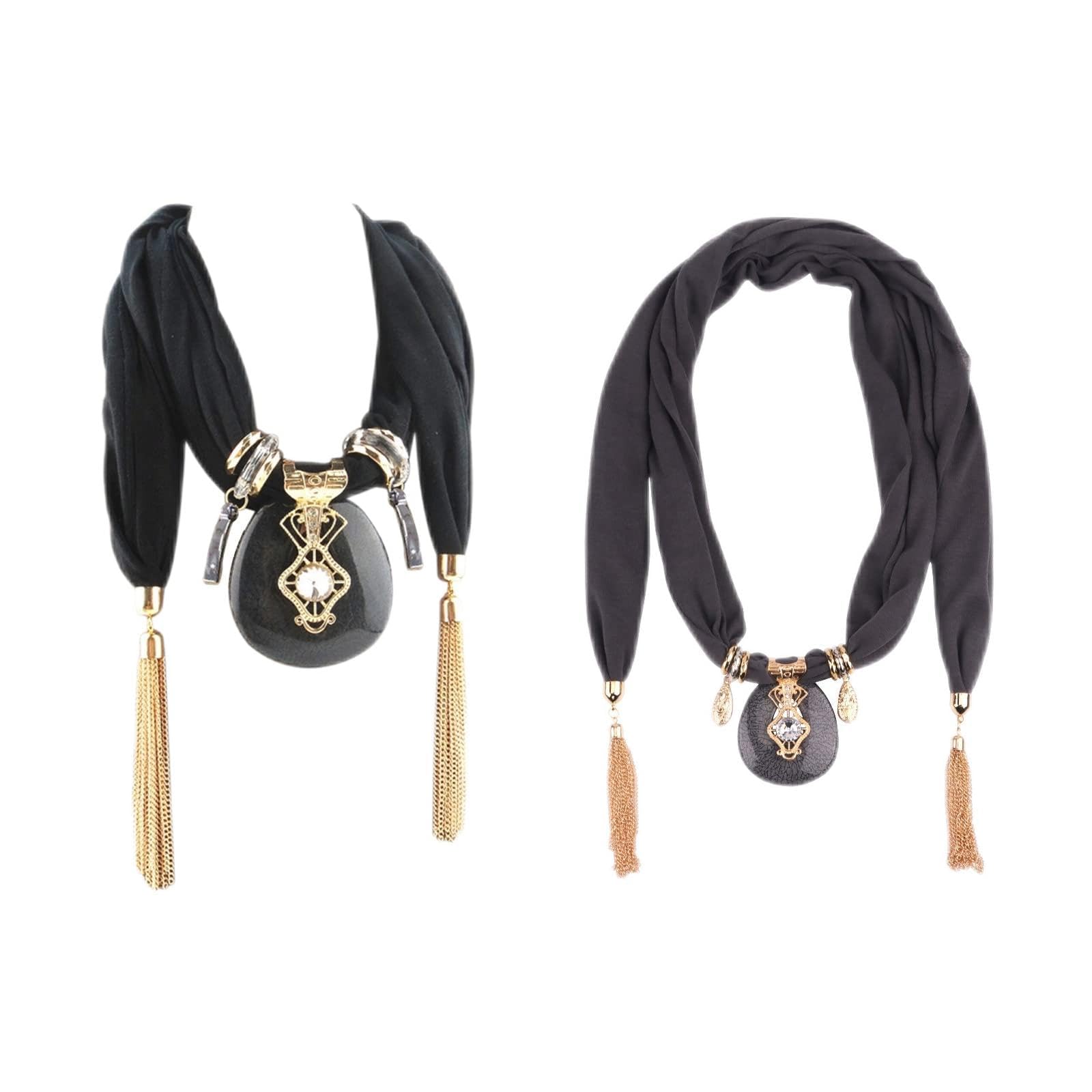 fatteryu Women Fashion Bohemian Ethnic Jewelry Tassel Water Drop Pendant Scarf Necklace