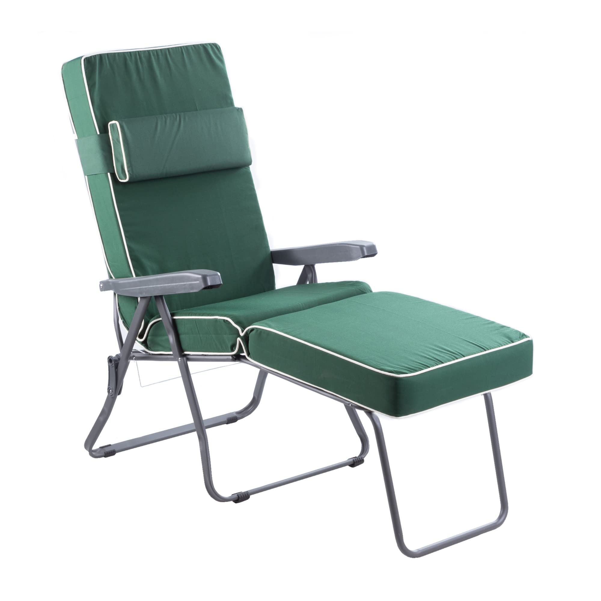 Alfresia Reclining Sun Lounger with Cushion, Adjustable Folding Garden Sunbed with 5 Position Backrest, Steel Outdoor Lounger (102 kg Max Load) — image 1