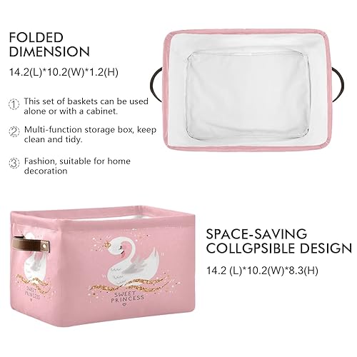 Miniatura 3 de OREZI - Contenedores de almacenamiento rectangulares con asas, cesta plegable de cisne de princesa dulce, caja de almacenamiento para contenedores