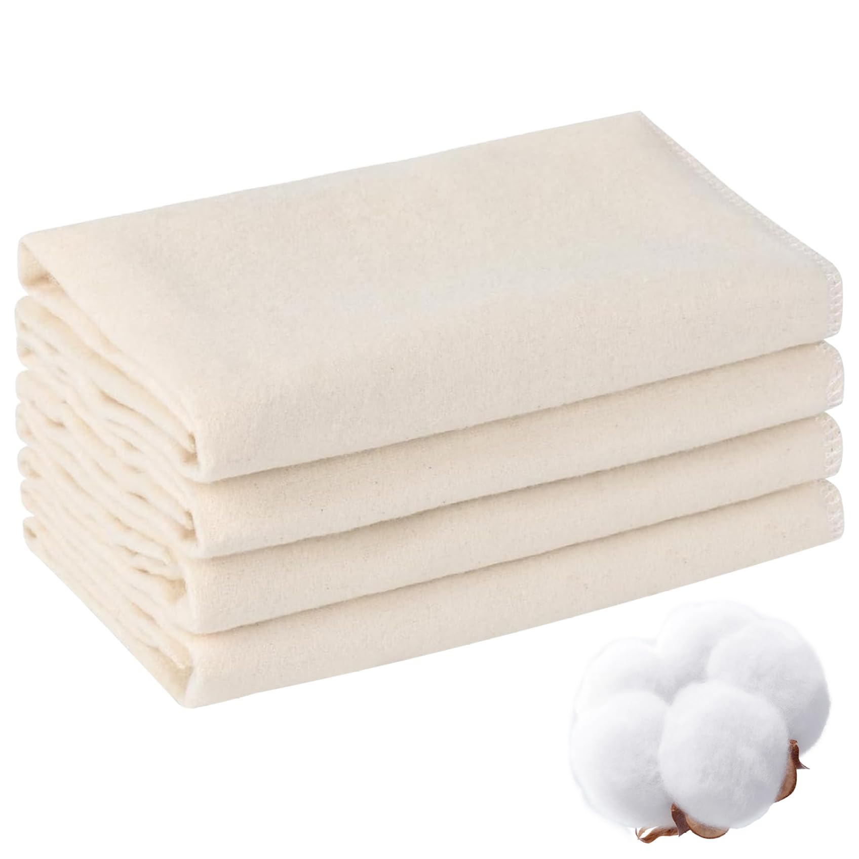 4 Stück 16 x 7 Zoll Bio-Baumwollflanell für Rizinusöl, wiederverwendbar, weich, saugfähig, Bio-Baumwollflanell für Bauch, Leber, Gelenke und mehr