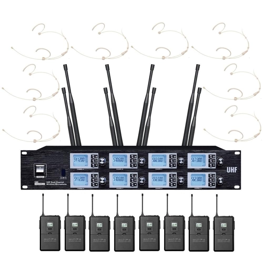 Theatre Wireless Microphone System 8 x 100 Channels UHF Professional Headset Microphones