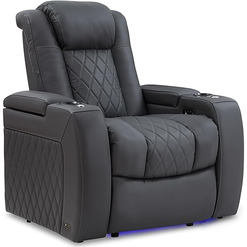 Valencia Tuscany Home Theater Seating | Premium Top Grain Italian Nappa 11000 Leather Power Recliner with Power Lumbar Support & Headrest (Single Recliner, Charcoal Grey)