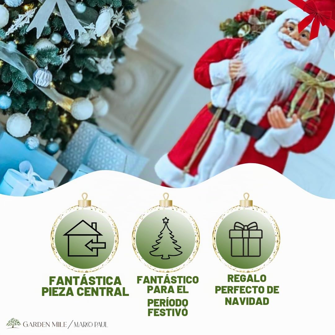 Marco Paul Interiors Estatua tradicional de lujo de Papá Noel de pie para decoraciones navideñas, llamativas de Navidad, figura festiva, adornos para padre