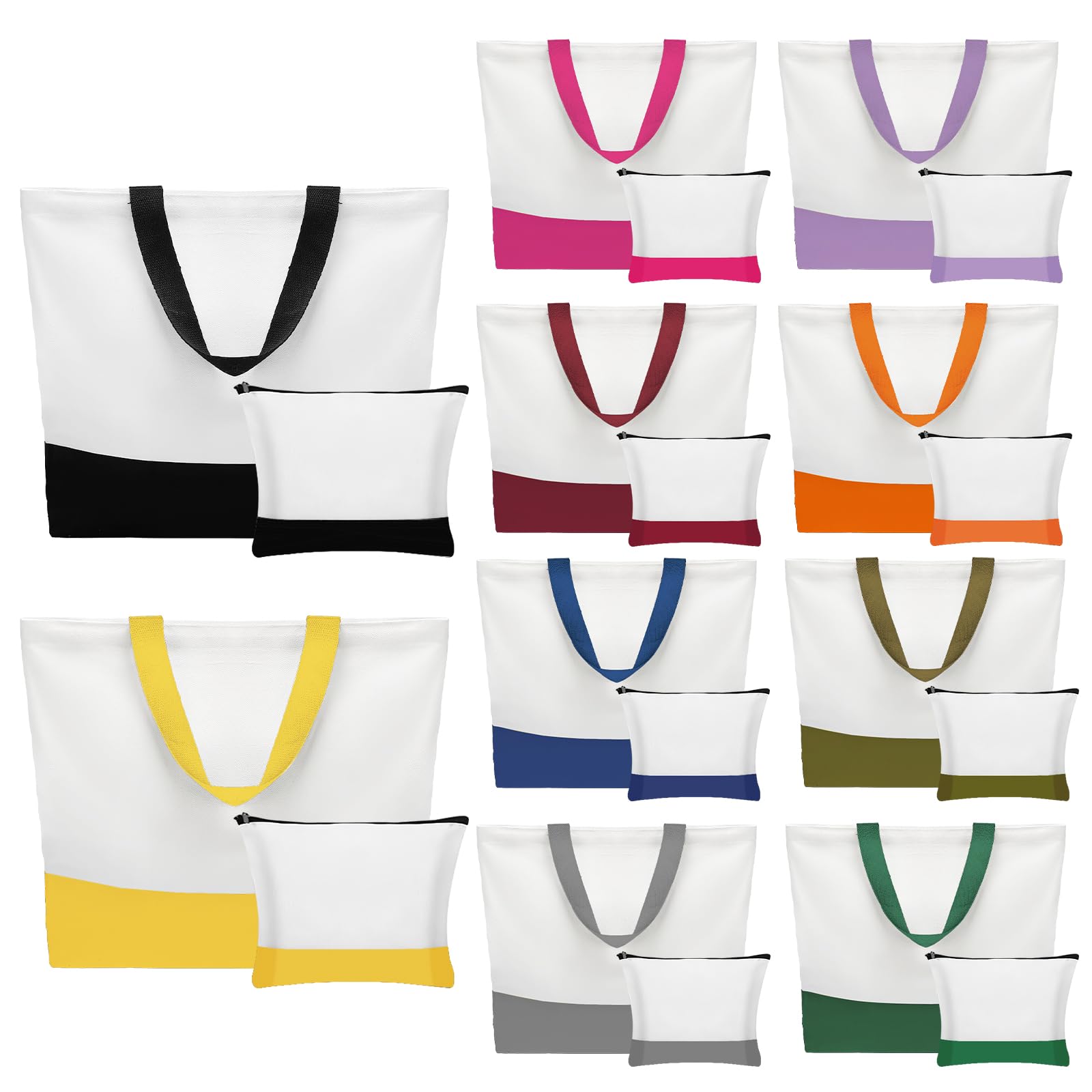20 Pack Sublimation Blank Canvas Tote Bags with Makeup Pouches, Reusable Grocery Bags with Handles, DIY Craft Gift Bags for Heat Press & Transfer Large Shopping Bag for Women Beach Travel