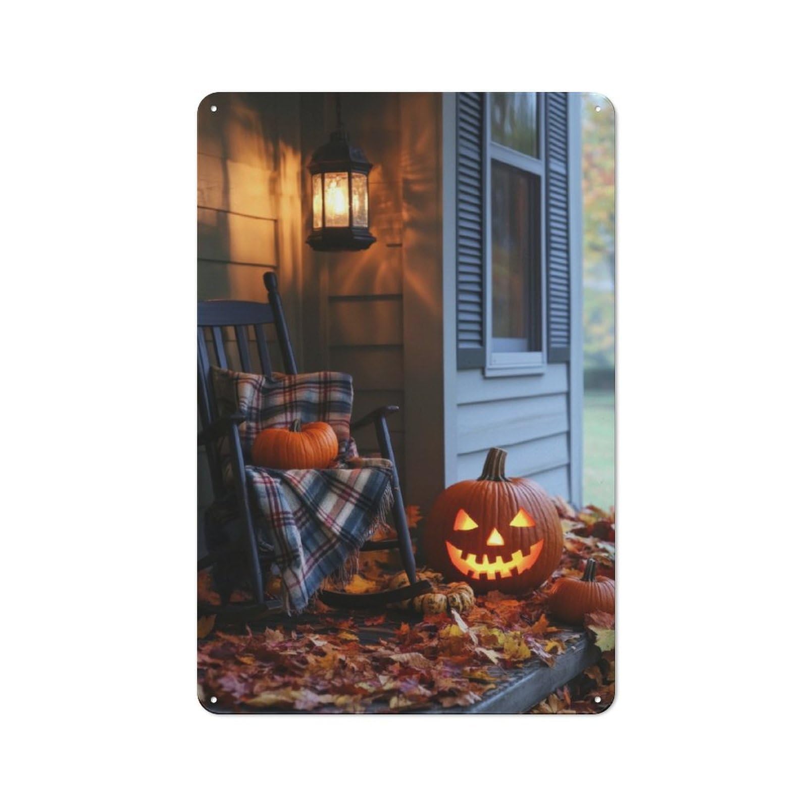 Junmoney Halloween Porch Scene Metal Sign 30X20cm With For Pub Or Café, Retro Decor, For Vintage Wall Decor Fans, For Garage And Workshop Walls
