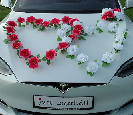 Amazon De Doppel Herz Auto Schmuck Braut Paar Rose Deko Dekoration Autoschmuck Hochzeit Car Wedding Ratan Rosa Reinweiss 