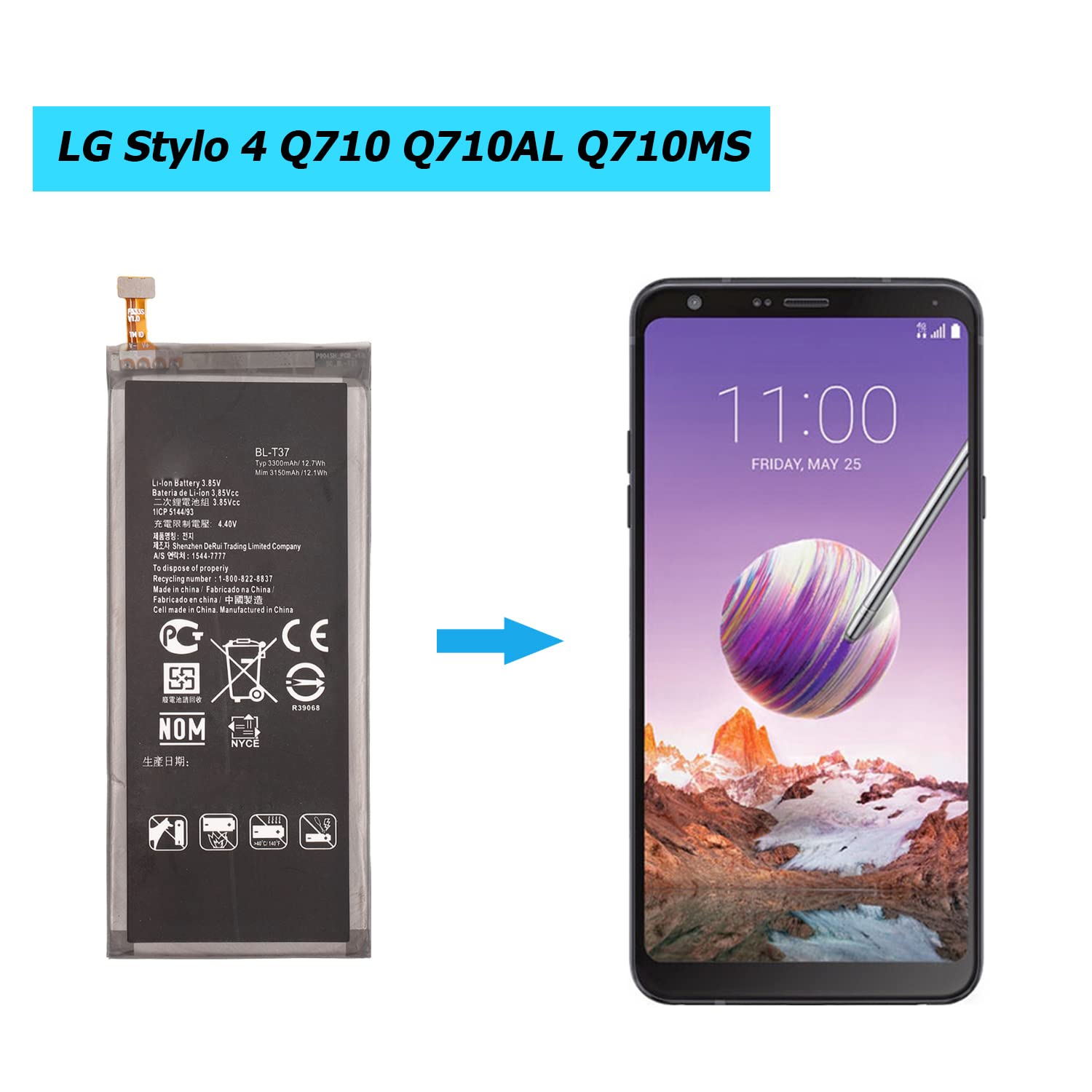 Akumulator BL-T37 do LG V40 ThinQ Q710 Q8 2018 wersja Q815L Stylo 4 z zestawem narzędzi
