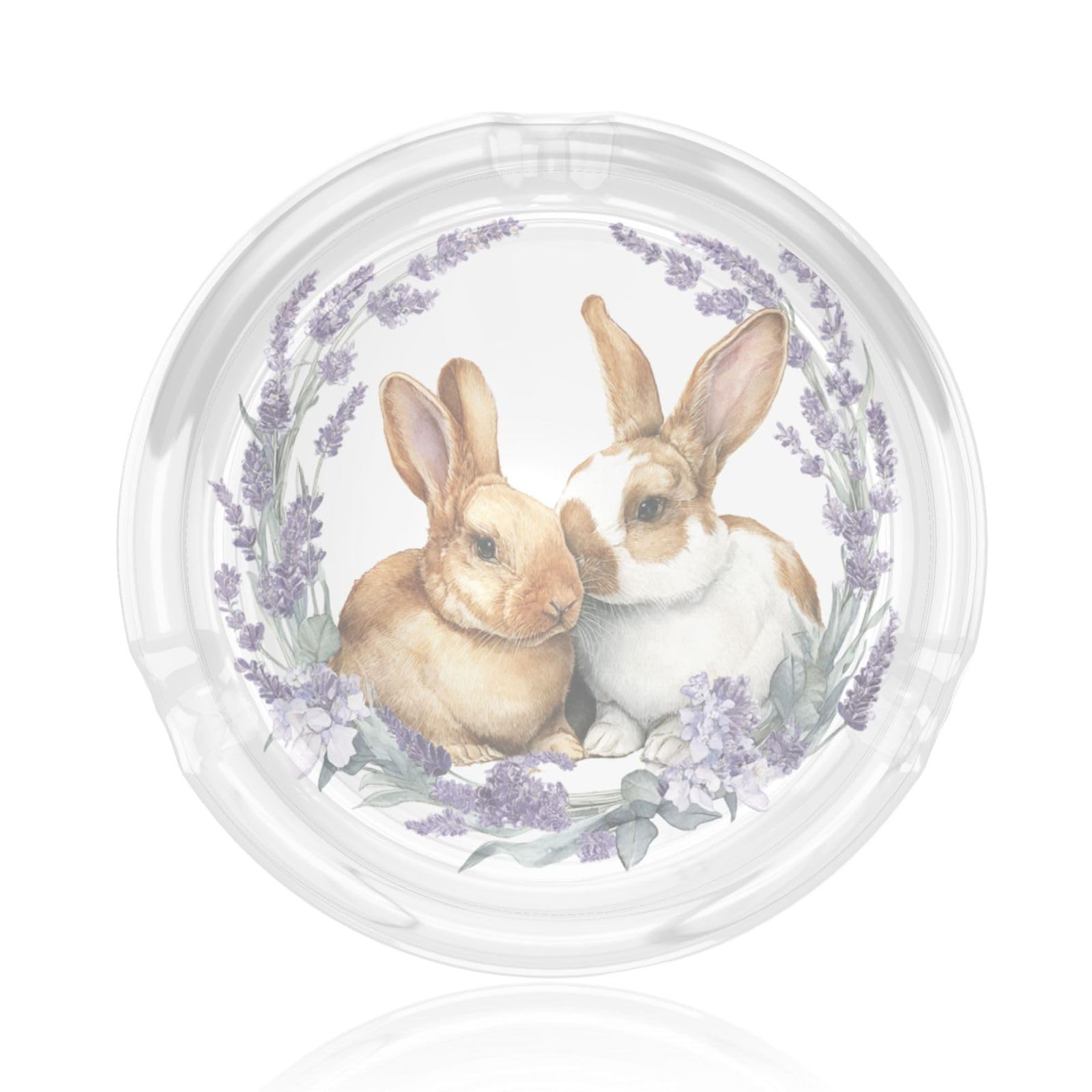 Two Bunnies In Lavender Wreath Glass Ashtray For Cigarettes Ash Trays Case For Home Office Decor