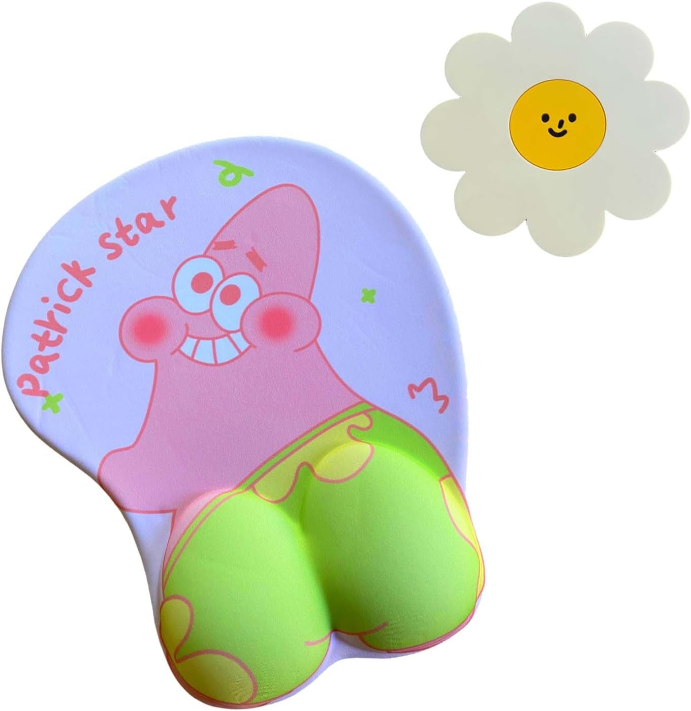 Boob Mousepad 3D Anime Patrick Star Mouse Pad Made of Silicone with Wrist Protection Function Games and Work are Available（1PC Mouse Pad and Cup Mat）