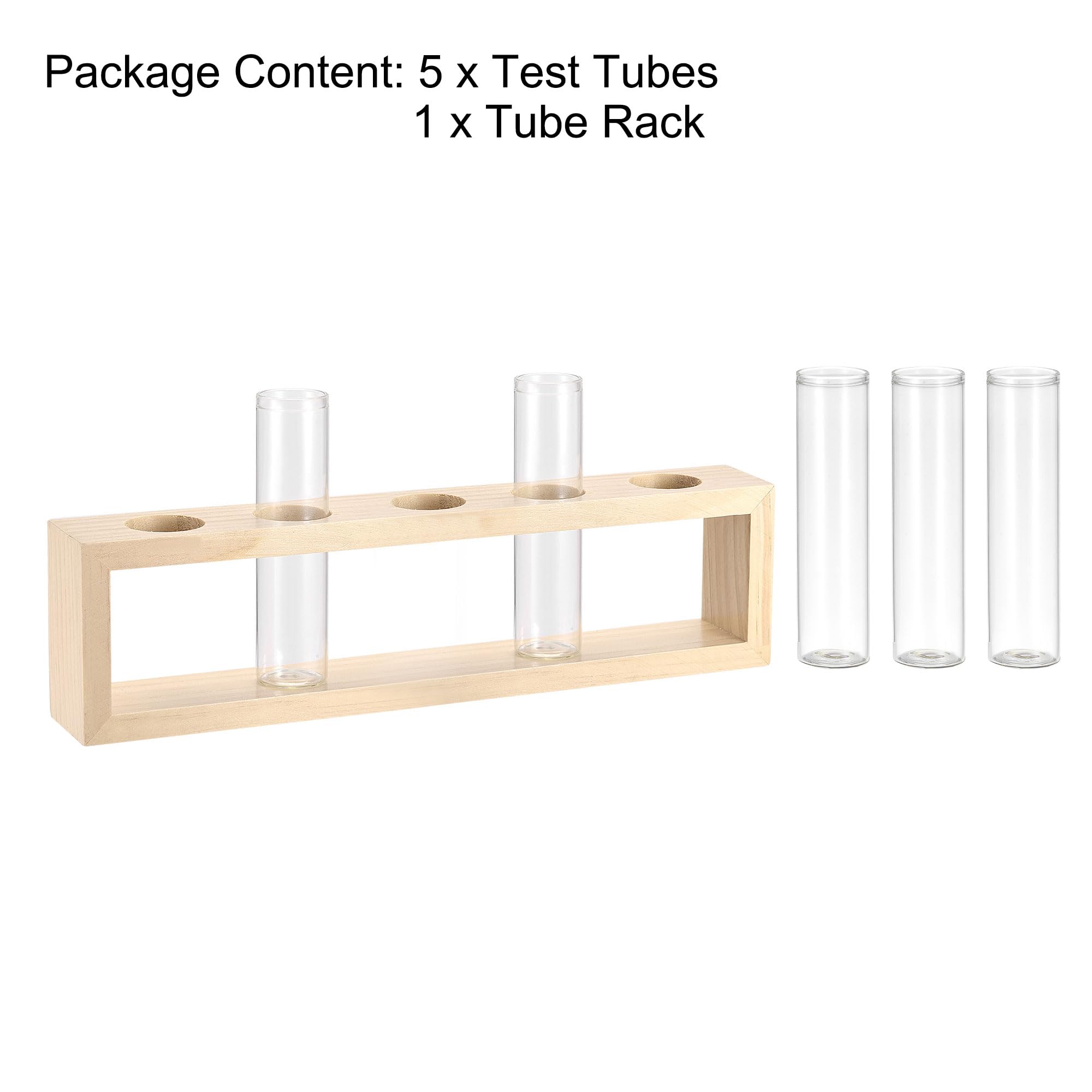 sourcing map 5uds Vidrio Prueba Tubos con 5 Huecos Madera Tubo Estante, Plana Base, 30x119mm, Almacenamiento Contenedor para Experimentos Científicos Muestra Pantalla Decoraciones