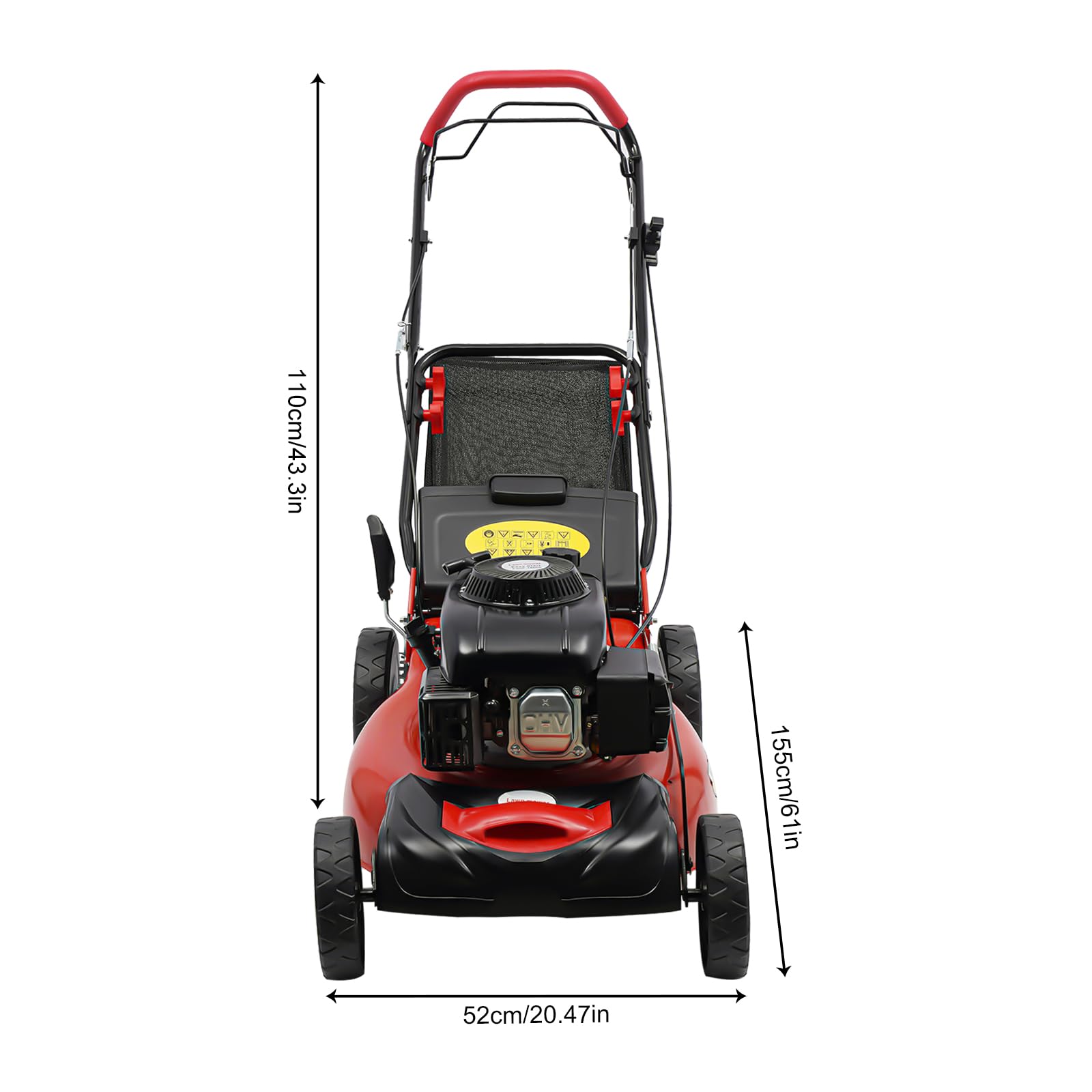 Cortacésped de gasolina con accionamiento de 4 kw, 60 l, 2800 rpm, 5 HP 140 CC, saco de recogida de gas, plegable, para control de malas hierbas de la mayoría de plantas de césped