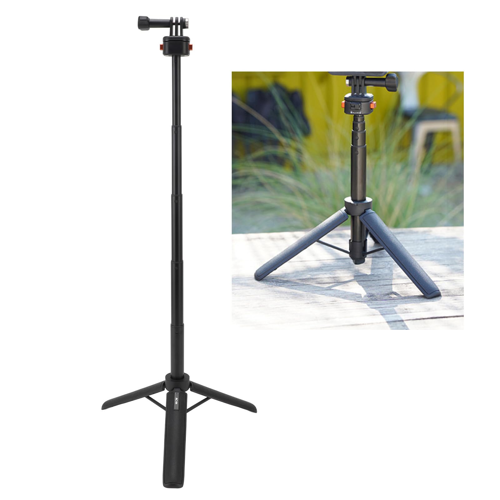 Cryfokt Compact Extendable Camera Tripod for Selfie Stick | Base triangolare allargata, altezza regolabile, doppio di chiusura, alluminio leggero