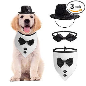 GAGILAND Dog Bandana Bow Tie Hat Tutu Dress Set(Dog Boy, Black)