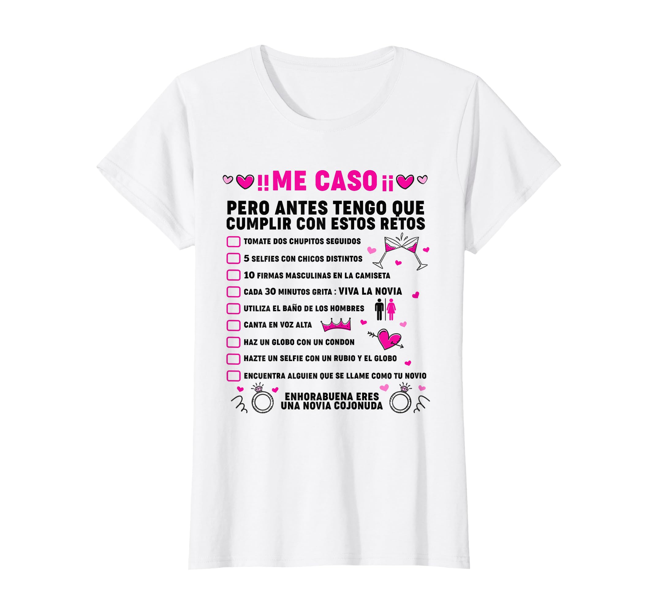 Pruebas Despedida de soltera Retos Novia Divertida Disfraz Camiseta