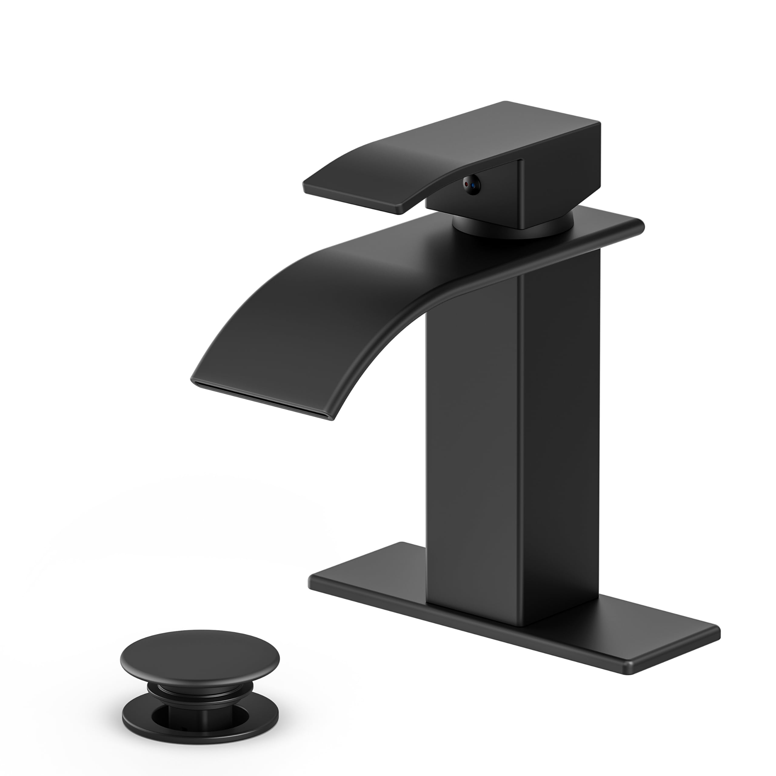 Bathroom Faucet Matte Black Modern Waterfall Bathroom Sink Faucet with Single Handle Suitable for 1 or 3 Holes,Supply Deck Plate and Hose