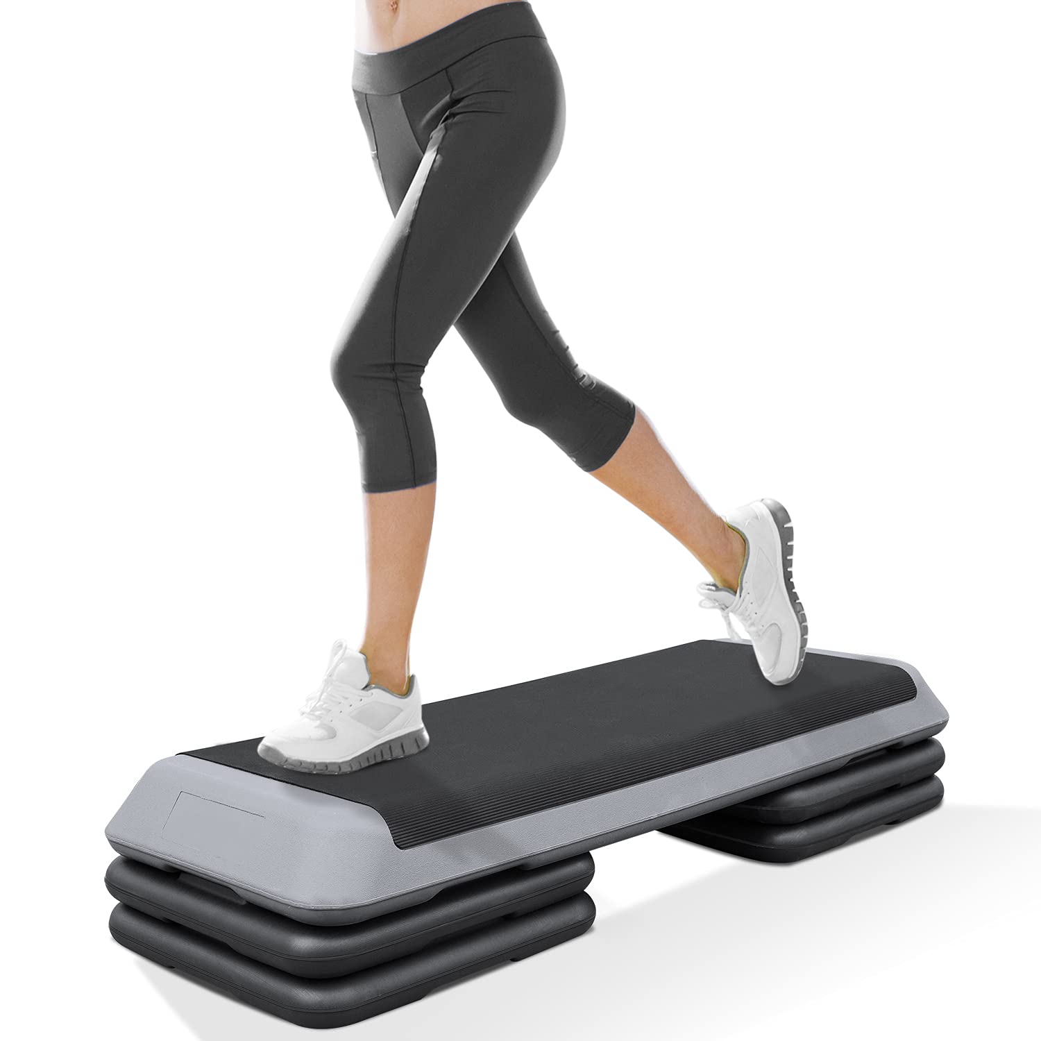 Exercise Step Platform with 4 Risers 3 Levels Adjustable Height Non-Slip Surface for Cardio & Strength Training for Men & Women in family use