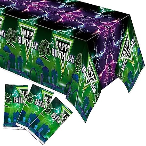 AwserTantue 3 Pack Green and Purple Monster Truck Tablecloths, Monster Truck Happy Birthday Disposable Rectangle Table Cover for Kids Baby Shower Theme Birthday Party Dinner Table Decor,108×54 inches Cover
