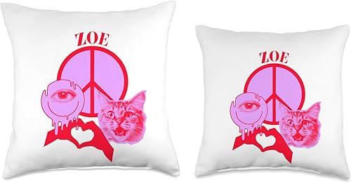 Miniatura 3 de Personalized Zoe First Name I Love Retro Cat Mom Throw Pillow, 16x16, Multicolor