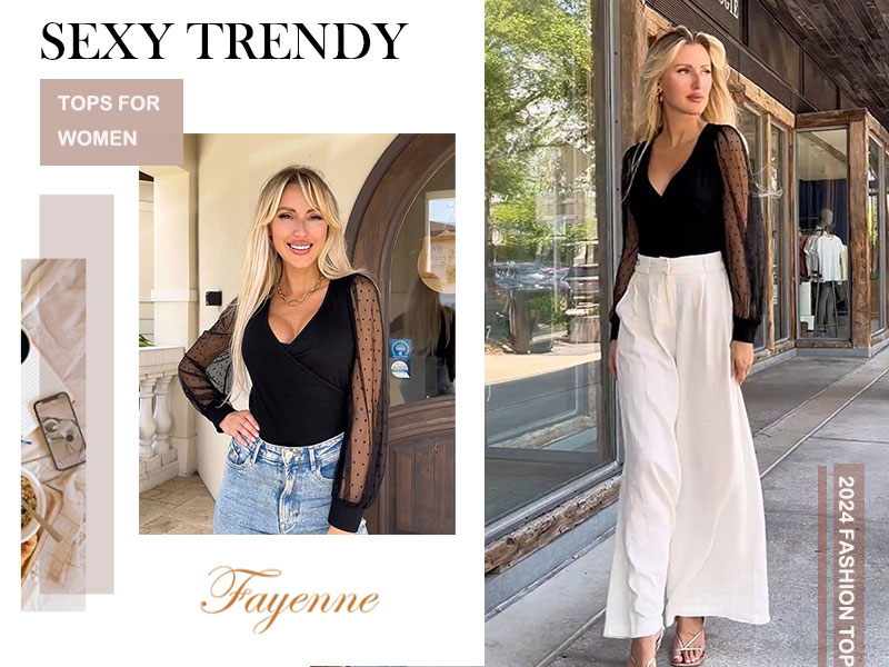 Fayenne Sexy Tops Women Fall Fashion 2023 Mesh Polka Dot Long