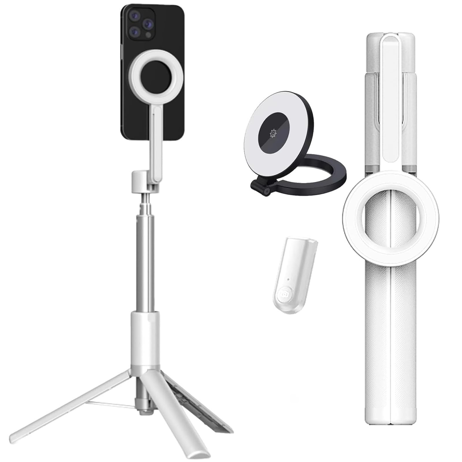 Perche à selfie extensible portable et trépied magnétique pour vlog de voyage