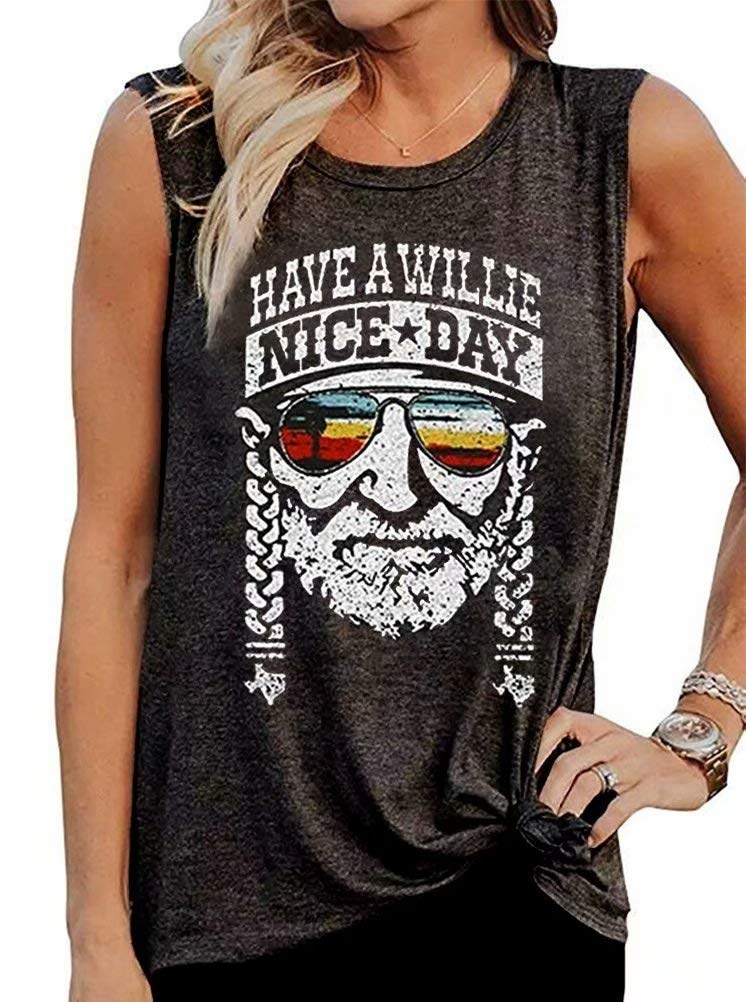 MOUSYAHave A Willie Nice Day Tank Tops Women Willie Letter Print Tanks Summer Casual Sleeveless Tees Shirt Vintage Tank Tops
