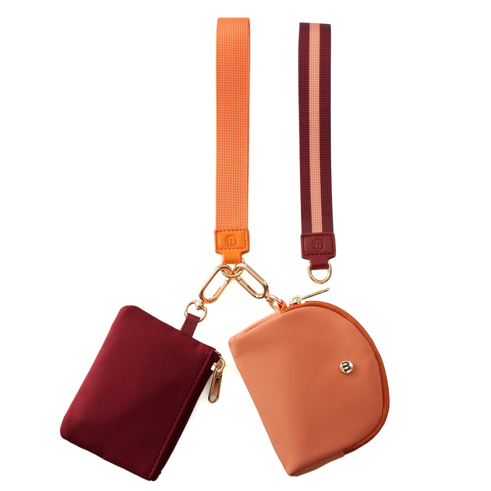 Mini Dual Pouch Wristlet Wallet for Women – Zip Around wristlet Keychain Wallet with 2 Wristlets, Ideal for Dog Walking, Coffee Runs &amp; Lunch Break Essentials (Ruby +Orange)
