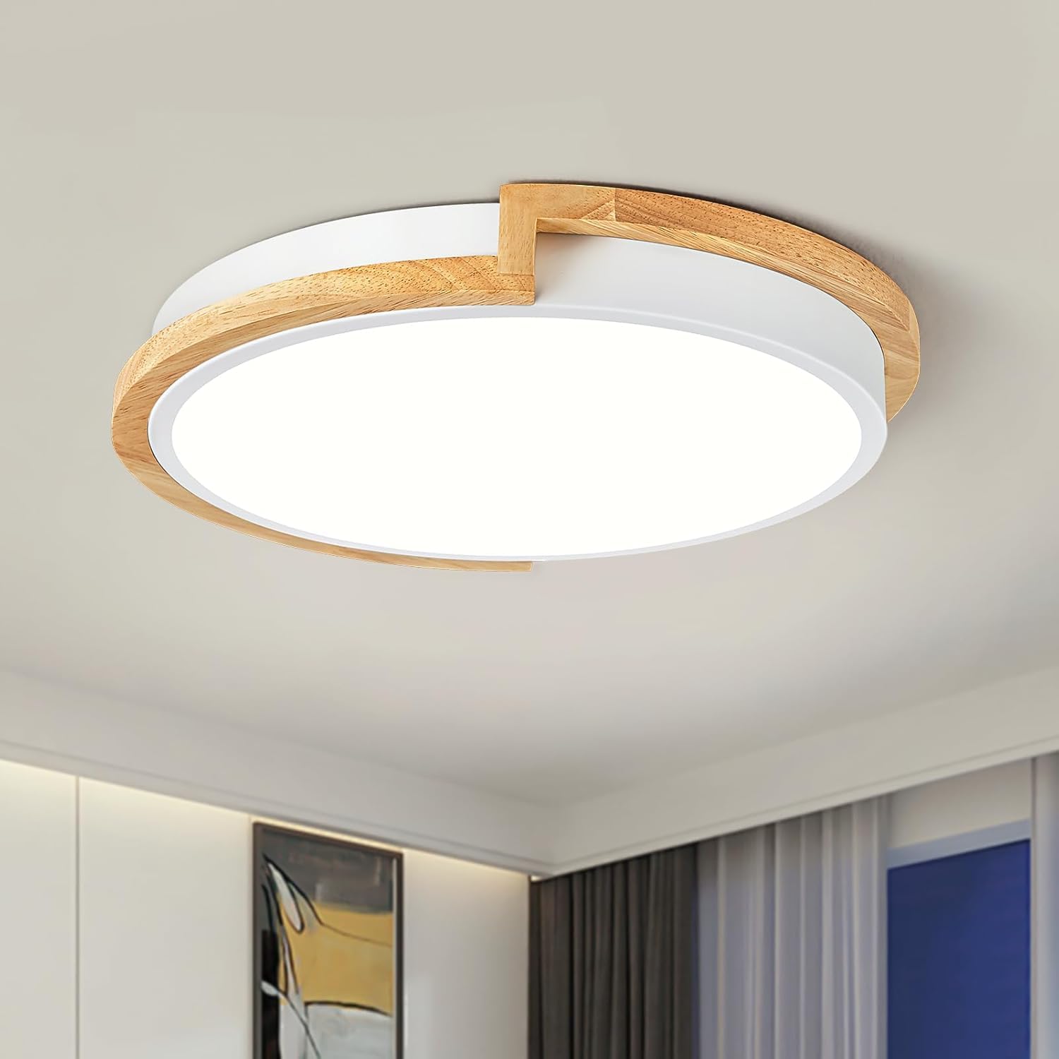Plafoniera LED, Plafoniera Bianca 30cm, Lampada 24W con Legno per camera da letto, soggiorno, cucina, corridoio, sala da pranzo, 4000K