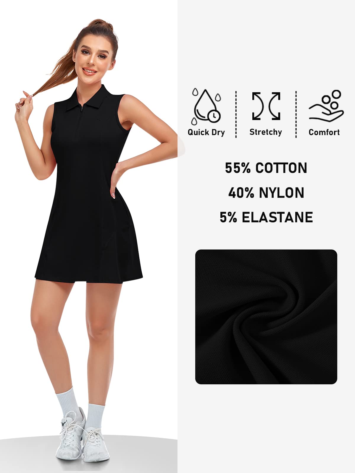 MoFiz Vestito Polo Estivo Lavoro Abito Senza Maniche Sportivo Tenis Golf Dress con Zip da Donna