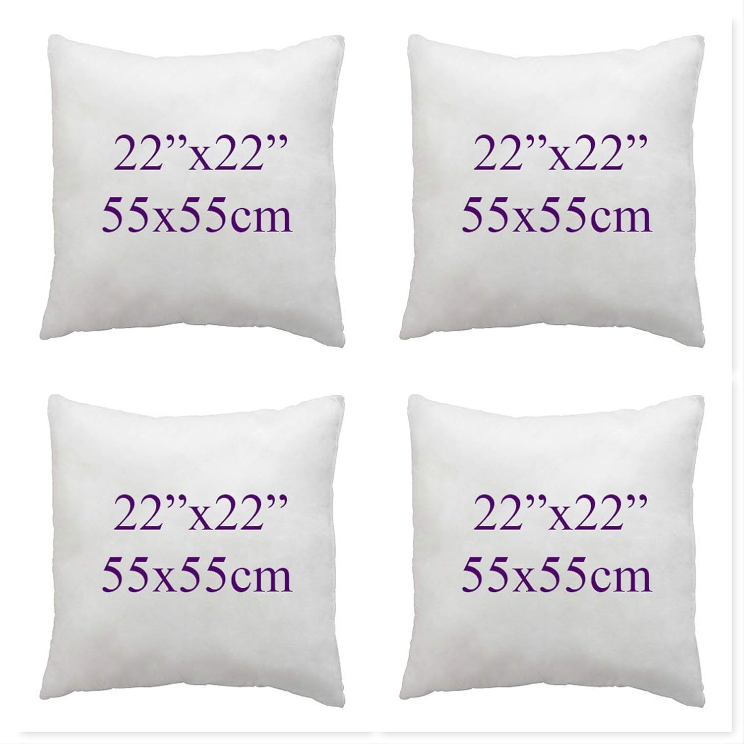 Chilimilii White Set Of 4 Hollow Fibre Cushion Pads- Bounce Back Cushions For Sofa & Couches-Square- Anti Allergy-Standard Stuffer Pack Of Cushion Inserts (22X22 (55X55cm))