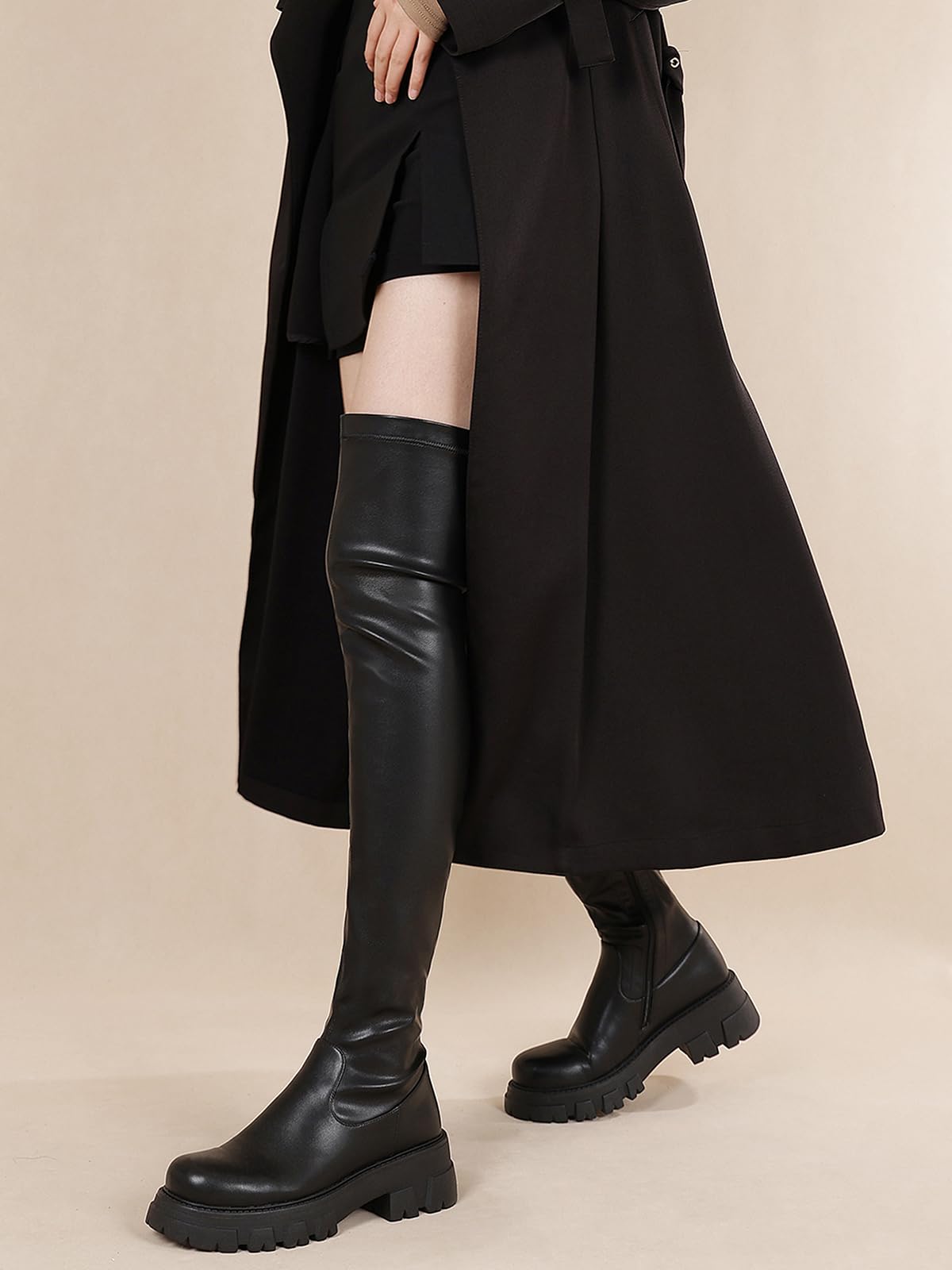 Black Tall Flat Stretch Boots Trf Zara Zara Flat Elastic Lug Soled