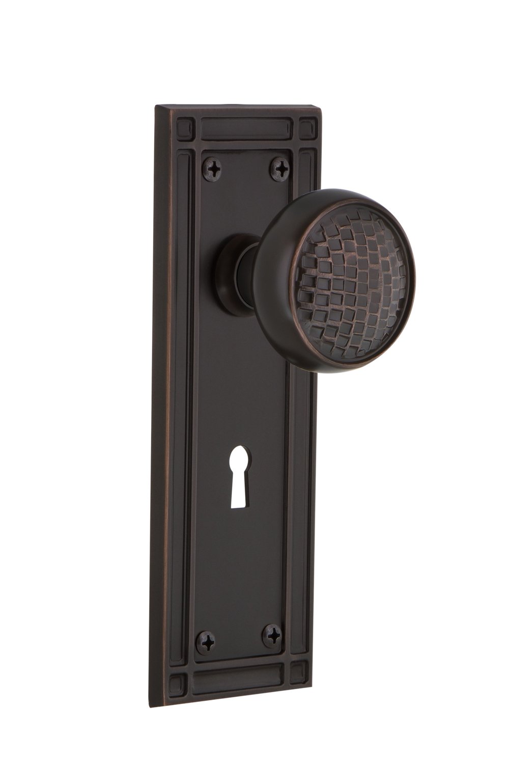 Poignée de porte fixe avec plaque style Mission et bouton Craftsman