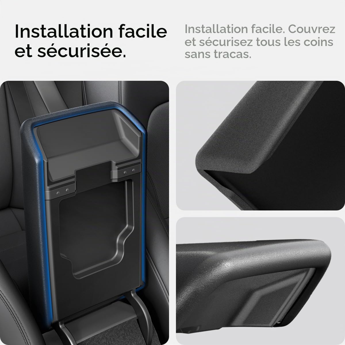 Spigen Tesla Model Y Juniper 2025 2026 Model 3 Highland 2024 2025 2026 Console Centrale Housse de Coussin d'Accoudoir Conçu pour Accessoire Tesla - Noir