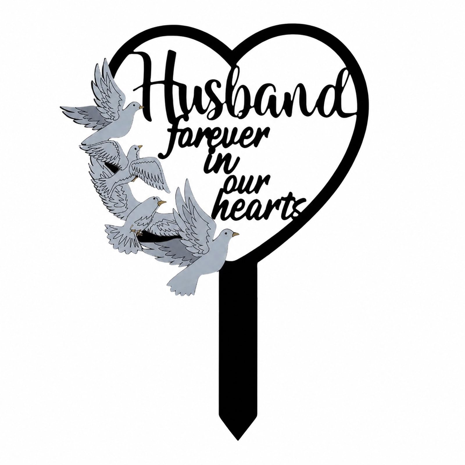 Husband Memorial Stake - Grave Dove Decorations, Metal Waterproof Sympathy Marker for Cemetery Tombstone Memorial Garden, Memorial Gifts for Loss of Husband Fade & Rust Resistant Grave Ornament