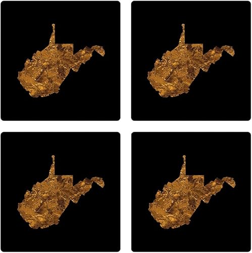 Joyride Home Decor Modern Copper West Virginia, 4 posavasos de cerámica, posavasos cuadrados de 4 pulgadas, juego de 4, parte trasera de corcho