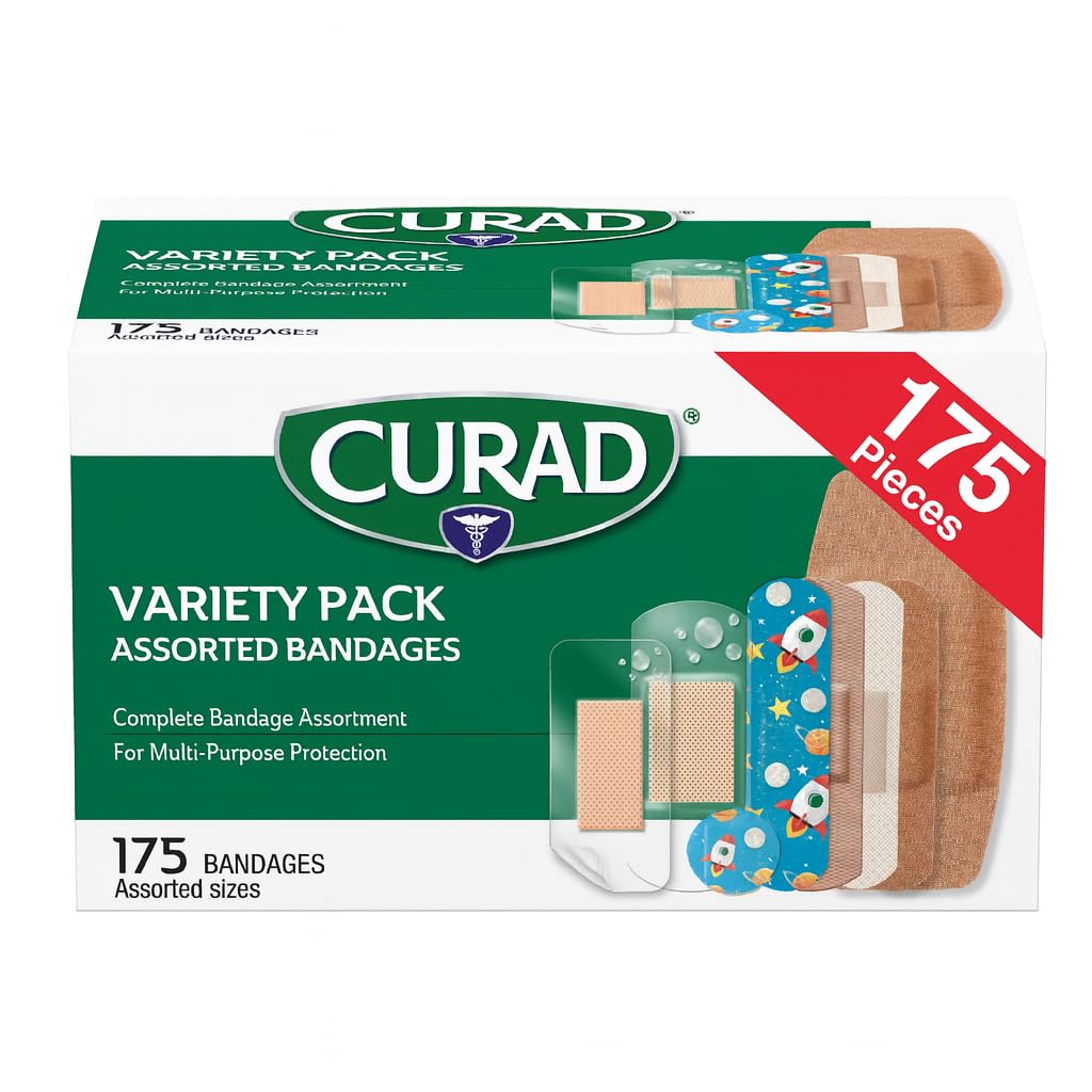 Family Bandage Variety Pack, 4 Styles Included; Waterproof, Galaxy, Flex-Fabric, Heavy Duty, 175 Bandages