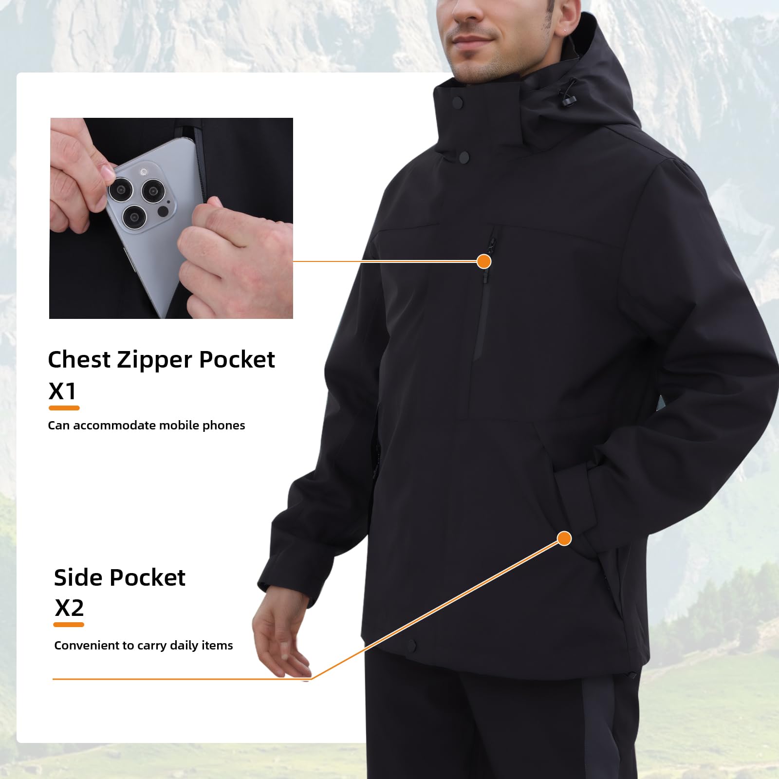 SUKUTU Ropa Outdoor Hombre impermeable Cortaviento con capucha Chaqueta Multifuncional Chaqueta montañismo Camping Punch ligera transpirable para la lluvia