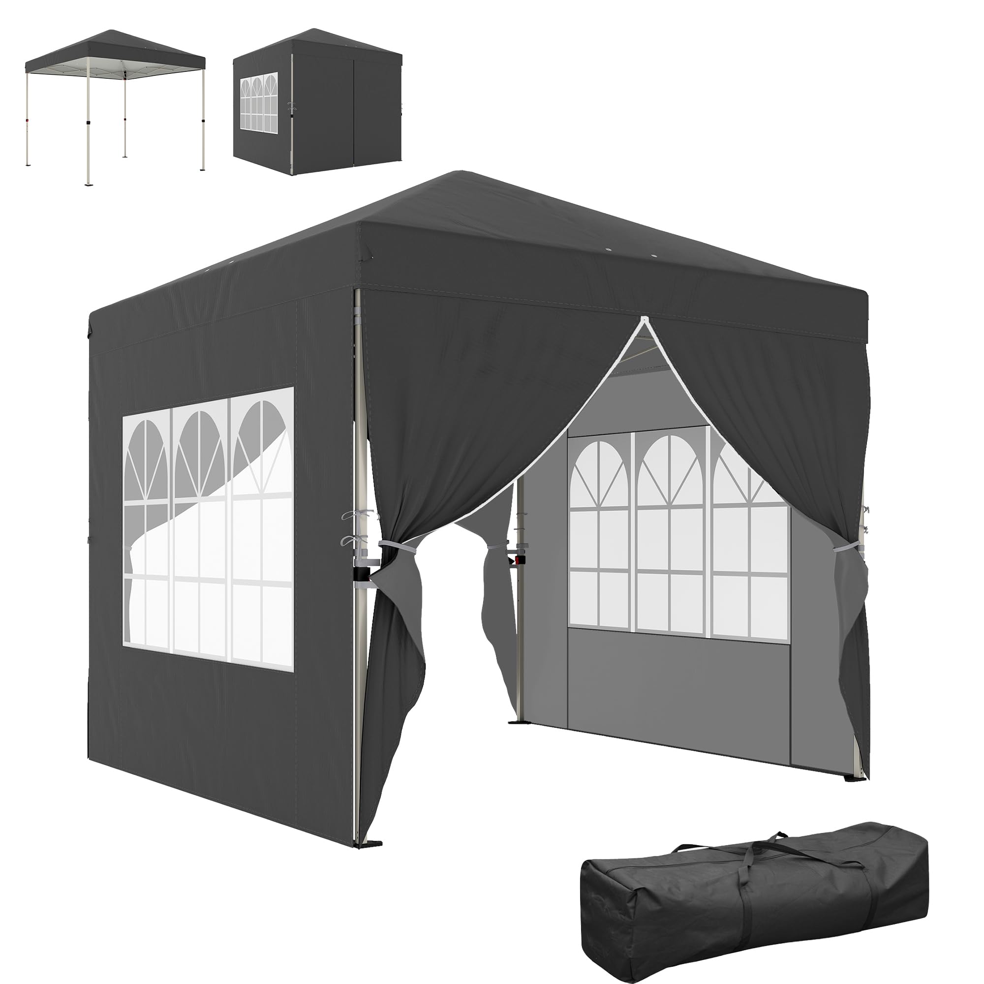 Outsunny Tonnelle de Jardin 2,5 x 2,5 m Pop up Tente Pliante réglable en Hauteur Protection UV50+ tonnelle Pliante avec 4 parois latérales Sac de Transport Montage Facile Gris foncé
