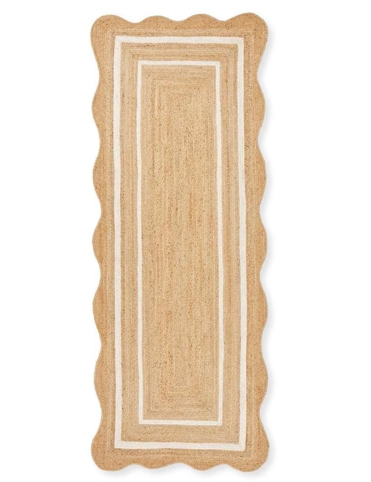 Jute Runner Rug - Scalloped Runner Rug, Bohemian Scallop Rug, Natural Jute Rug, Scalloped Jute Rug, Jute Scallop Rug Sisal Runner Custom Rug