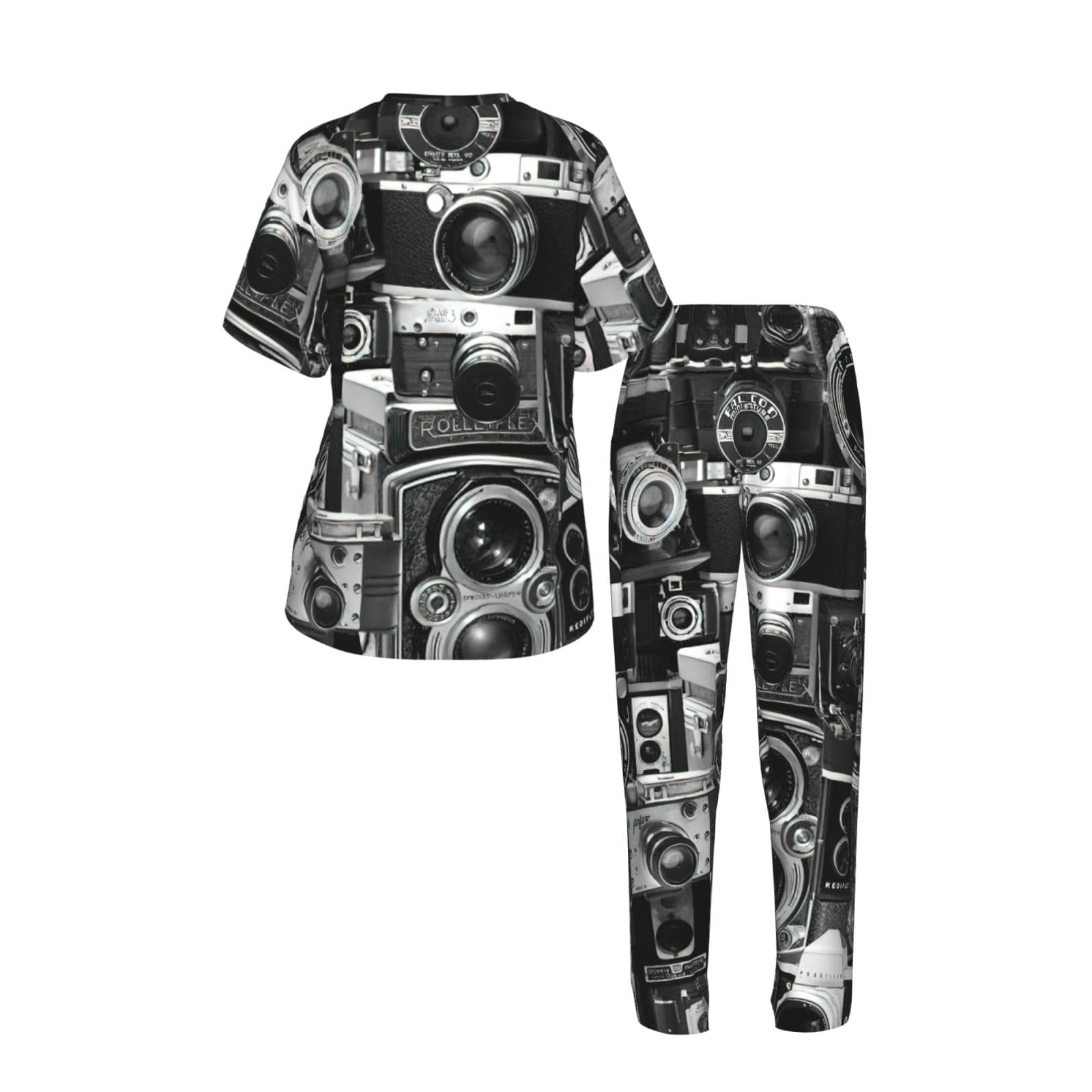 Retro Cool Camera Collection Print damska piżama z krótkim rękawem zestaw bielizna nocna lato miękka wygodna domowa bielizna nocna