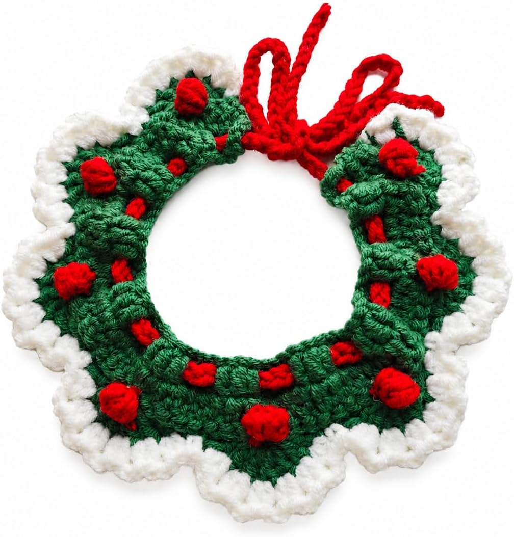 Hand Crocheted Floral Pet Hat or Collar, Cute Cartoon Yarn Cat Headwear, Adjustable Tie Costume Accessory for Cats and Small Dogs, All Season Photo Prop