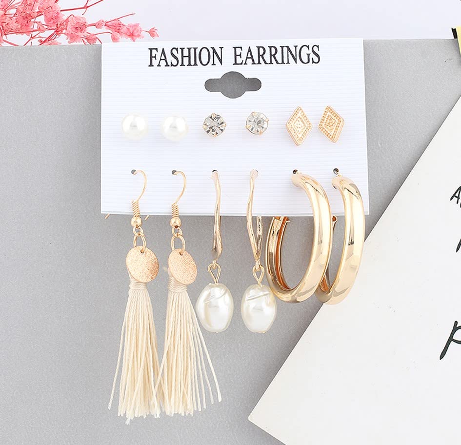 Image of ANNACREATIONS Stylish combo of pearl stud hoop earrings set for Women Girls